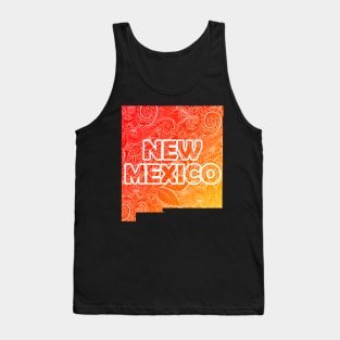 Colorful mandala art map of New Mexico with text in red and orange Tank Top